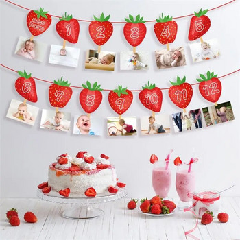 Φράουλα με θέμα Διακόσμηση πάρτι με Φράουλα Βρεφική παράσταση ενός έτους Hang Bunting Fruit Display Banner Baby Shower Party DIY
