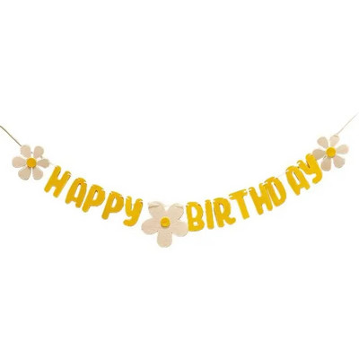Uus Baby Shower Daisy Palju õnne sünnipäevaks bänner Valge lillepärja kollane lipp Palju õnne sünnipäevaks märk Daisy sünnipäevakaunistus