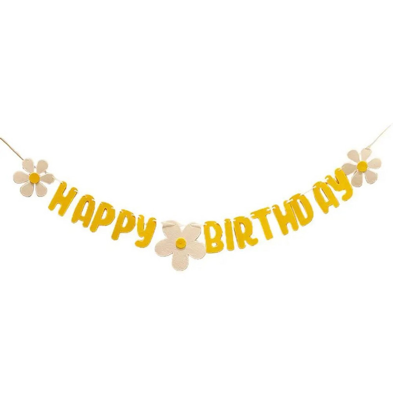 Νέο Baby Shower Daisy Happy Birthday Banner Λευκό λουλούδι γιρλάντα Κίτρινη σημαία Χρόνια πολλά Ζώδιο Daisy Birthday Διακόσμηση