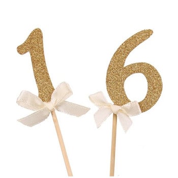 10 τμχ Gold Glitter Number Cupcake Toppers Δώρα Επιλογές 2ο Baby Shower Παιδικές μπομπονιέρες 2 ετών Παιδιά Δύο Προμήθειες για πάρτι γενεθλίων