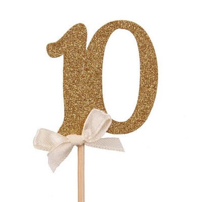10 τμχ Gold Glitter Number Cupcake Toppers Δώρα Επιλογές 2ο Baby Shower Παιδικές μπομπονιέρες 2 ετών Παιδιά Δύο Προμήθειες για πάρτι γενεθλίων