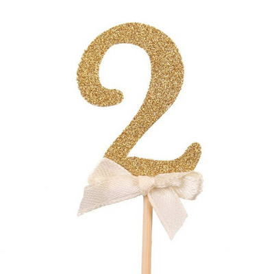10 τμχ Gold Glitter Number Cupcake Toppers Δώρα Επιλογές 2ο Baby Shower Παιδικές μπομπονιέρες 2 ετών Παιδιά Δύο Προμήθειες για πάρτι γενεθλίων