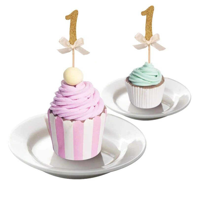 10 τμχ Gold Glitter Number Cupcake Toppers Δώρα Επιλογές 2ο Baby Shower Παιδικές μπομπονιέρες 2 ετών Παιδιά Δύο Προμήθειες για πάρτι γενεθλίων