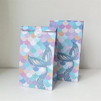 10Pcs Тема на русалка Морска парти Русалка Хартиена торбичка за бонбони Чанта за опаковане на бонбони закуски Момиче Подарък за рожден ден Подарък за чанта