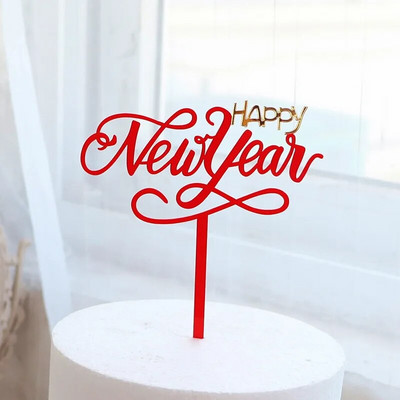 2023 Happy New Year Acrylic Cake Toppers Red New Year Stars Cupcake Topper for Baby New Year Party Cake Decorations Baby Shower