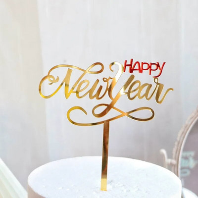 2023 Happy New Year Acrylic Cake Toppers Red New Year Stars Cupcake Topper for Baby New Year Party Cake Decorations Baby Shower