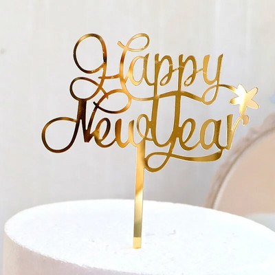 2023 Happy New Year Acrylic Cake Toppers Red New Year Stars Cupcake Topper for Baby New Year Party Cake Decorations Baby Shower