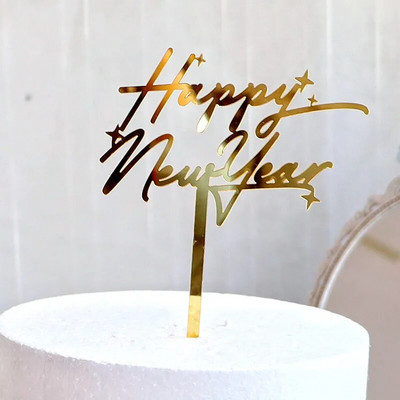2023 Happy New Year Acrylic Cake Toppers Red New Year Stars Cupcake Topper for Baby New Year Party Cake Decorations Baby Shower