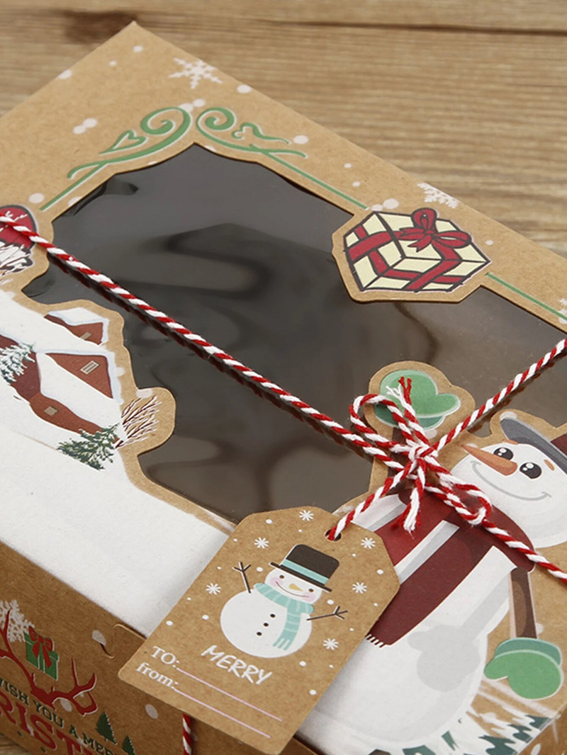 Ένα σετ χριστουγεννιάτικα κουτιά δώρου Ετικέτες ίδιου θέματος Σχοινί συσκευασίας κούφιο από χαρτόνι Xmas Home Party Handy Gift 4 ΤΕΜ