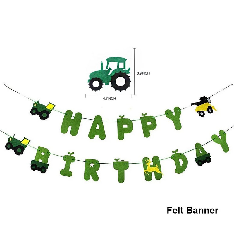 Πράσινο σετ πανό γενεθλίων τρακτέρ Felt Tractor Garland Banner Farm Προμήθειες για πάρτι γενεθλίων με θέμα
