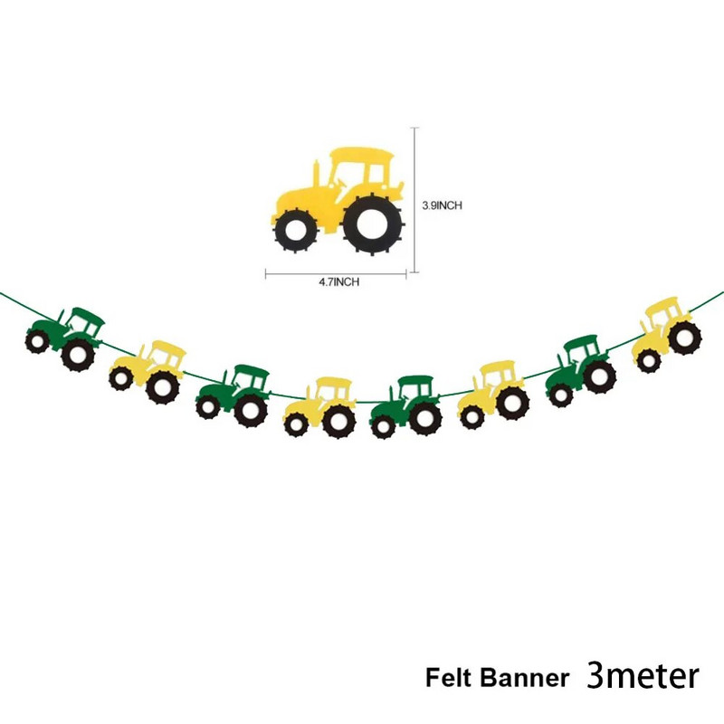 Πράσινο σετ πανό γενεθλίων τρακτέρ Felt Tractor Garland Banner Farm Προμήθειες για πάρτι γενεθλίων με θέμα