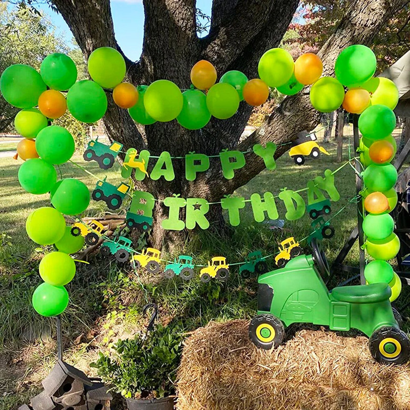 Πράσινο σετ πανό γενεθλίων τρακτέρ Felt Tractor Garland Banner Farm Προμήθειες για πάρτι γενεθλίων με θέμα
