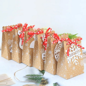 6 бр. Коледна подаръчна чанта Крафт хартиени торби Дядо Коледа Снежен човек Коледно парти Торба с бонбони Коледна чанта за бисквитки Опаковка на торбичка
