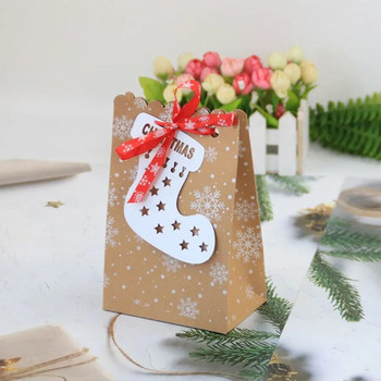 6 бр. Коледна подаръчна чанта Крафт хартиени торби Дядо Коледа Снежен човек Коледно парти Торба с бонбони Коледна чанта за бисквитки Опаковка на торбичка