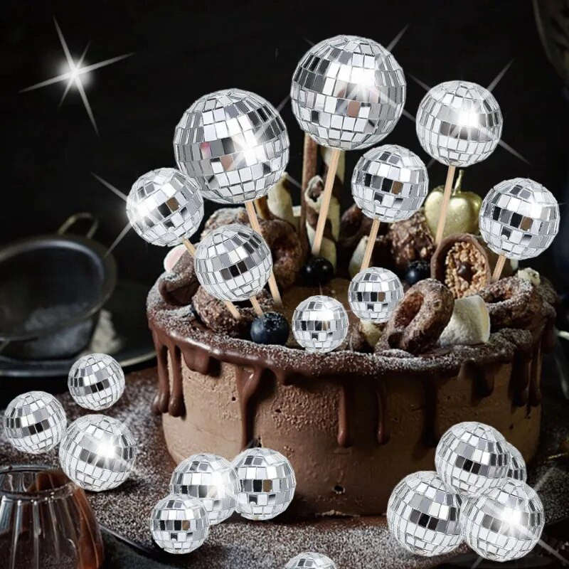 3/4/5 cm veidrodinis disko kamuoliukų torto dekoravimas su gimtadieniu torto viršelis Cupcake mediniai pagaliukai torto įdėklas šokių vakarėlio reikmenims