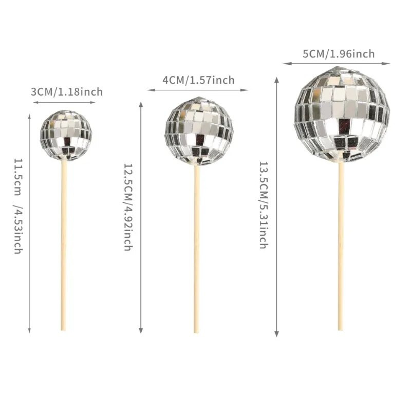 3/4/5 cm veidrodinis disko kamuoliukų torto dekoravimas su gimtadieniu torto viršelis Cupcake mediniai pagaliukai torto įdėklas šokių vakarėlio reikmenims