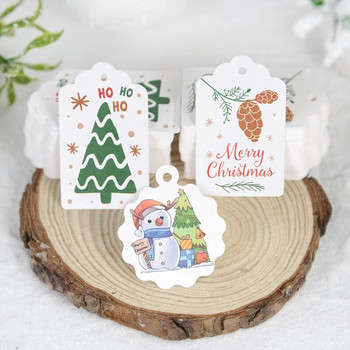 100/200 бр крафт хартия Merry Christmas Gift Tag Snowflake Xmas Tree Pattern with Rope for DIY Christmas New Year Noel Wrap Label