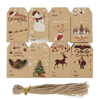 100/200 бр крафт хартия Merry Christmas Gift Tag Snowflake Xmas Tree Pattern with Rope for DIY Christmas New Year Noel Wrap Label