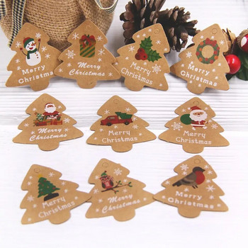 48PCS Хартиен етикет с форма на коледно дърво Дядо Коледа/Снежен човек/Птица, отпечатани етикети за занаяти Navidad Noel Декор за опаковане на подаръци Направи си сам Доставка