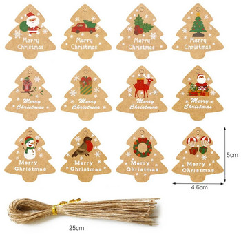 48PCS Хартиен етикет с форма на коледно дърво Дядо Коледа/Снежен човек/Птица, отпечатани етикети за занаяти Navidad Noel Декор за опаковане на подаръци Направи си сам Доставка