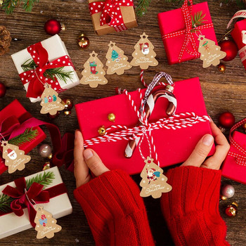 48 ΤΕΜ Χάρτινη ετικέτα σε σχήμα χριστουγεννιάτικου δέντρου Άγιος Βασίλης/Χιονάνθρωπος/Πουλί Τυπωμένες Ετικέτες χειροτεχνίας Navidad Noel Διακόσμηση συσκευασίας δώρου Προμήθειες DIY