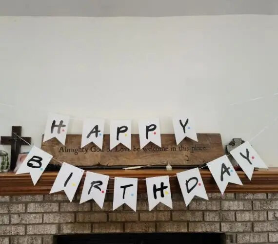 Φίλοι τηλεοπτική εκπομπή χαρούμενα γενέθλια πάρτι με χάρτινο πανό φιλικό θέμα πάρτι κατάλληλο για διακόσμηση πάρτι γενεθλίων φίλων