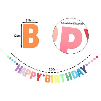 Gradient Happy Birthday Letter Banner Χαρτί κρεμαστό κορδόνι γιρλάντα για παιδιά Διακοσμήσεις γενεθλίων Rainbow Unicorn Party Pull Flag