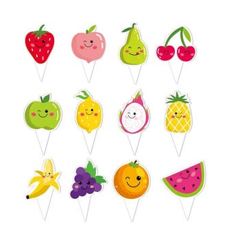 Tutti Frutti Cupcake Toppers Διακοσμήσεις ψησίματος για τούρτα με λεμόνι καρπούζι για το πάρτι γενεθλίων Luau Hawaii Wedding Beach Pool Party Supplies