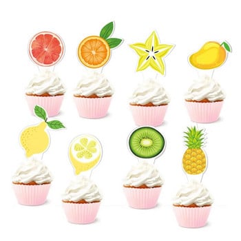 Tutti Frutti Cupcake Toppers Διακοσμήσεις ψησίματος για τούρτα με λεμόνι καρπούζι για το πάρτι γενεθλίων Luau Hawaii Wedding Beach Pool Party Supplies