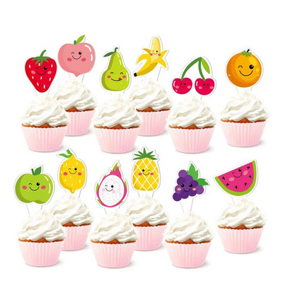 Tutti Frutti Cupcake Fentők Görögdinnye citromos torta sütési díszek Luau Hawaii születésnapi esküvőre Beach Pool Party kellékei