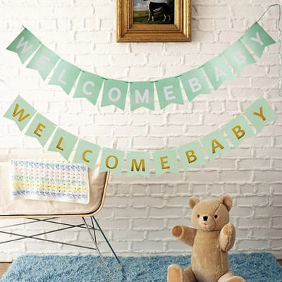 Baby Shower Welcome Baby Banner Gender Reveal Baby Shower Decorations Bronzing Paper Banner Boy Girl Birthday Banner Decor