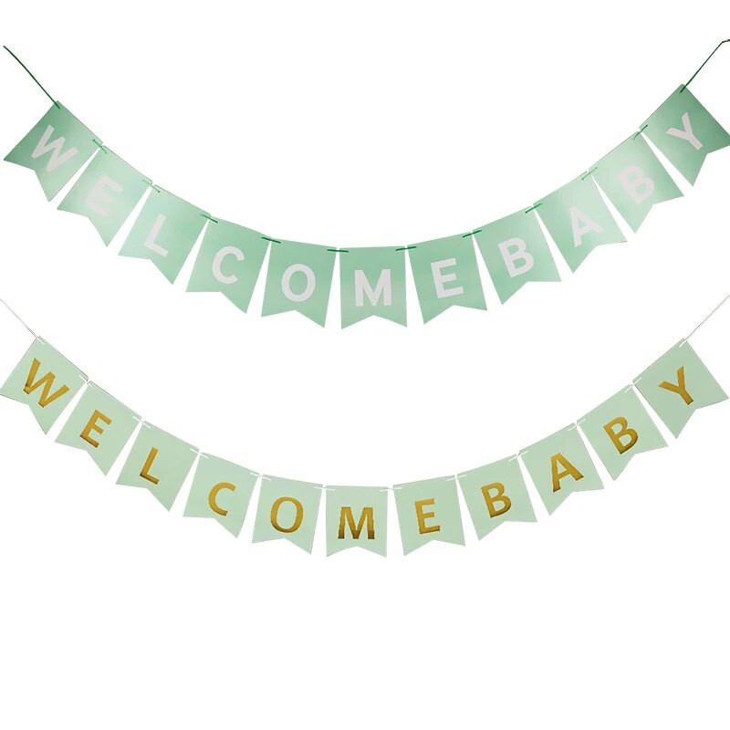 Baby Shower Welcome Baby Banner Φύλο Αποκάλυψη Διακοσμήσεις Baby Shower Μπρονζέ χαρτί Banner Boy girl Decoration banner γενεθλίων