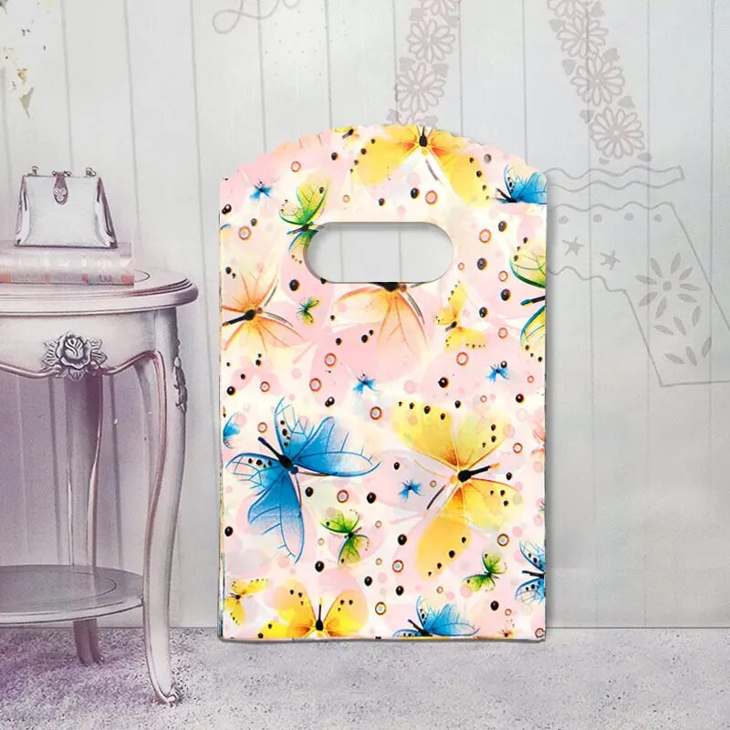 50 τμχ 9x15 cm Μικρή πλαστική τσάντα Boutique Τσάντα δώρου με λαβή Γούρια DIY Σκουλαρίκια Καραμέλα κοσμήματα συσκευασίας Τσάντες Τσάντες