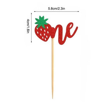 12 ΤΕΜ. Strawberry One Cupcake Toppers Glitter Sweet One for Fruit Baby Shower Kids 1st Birthday Party Διακοσμήσεις τούρτας