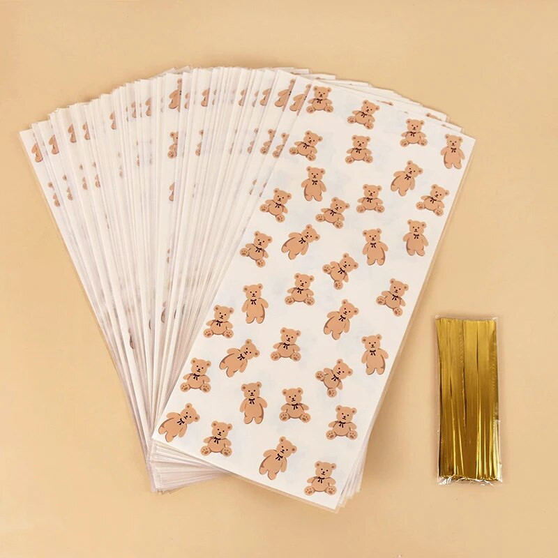 30/50 vnt Meškiuko saldainių dovanų maišelis Plastikiniai sausainiai Desertų pakavimo maišeliai Vaikų gimtadienio dekoravimo reikmenys Kūdikių dušas