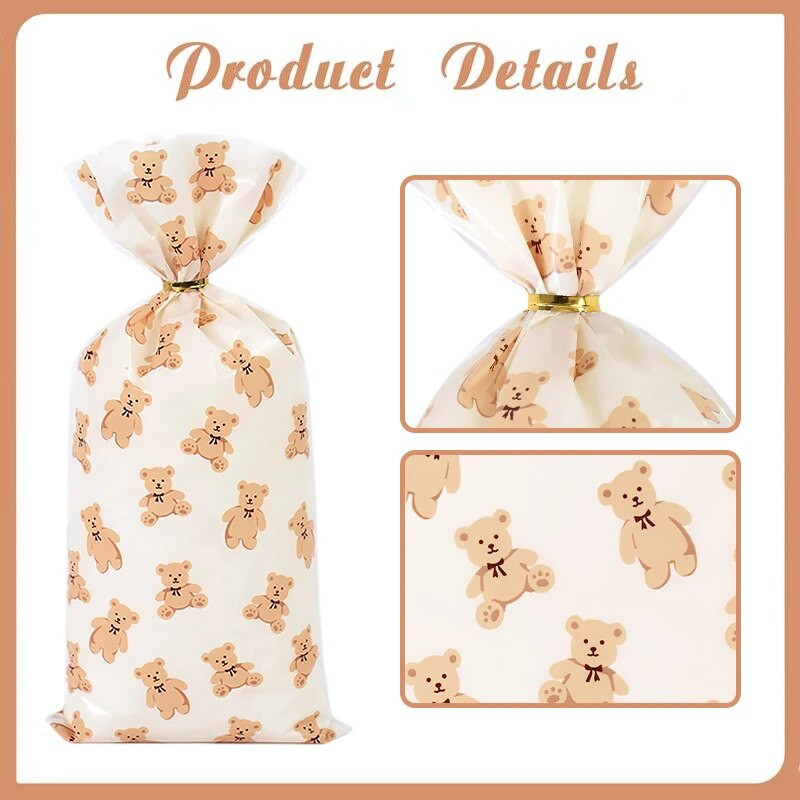 30/50 vnt Meškiuko saldainių dovanų maišelis Plastikiniai sausainiai Desertų pakavimo maišeliai Vaikų gimtadienio dekoravimo reikmenys Kūdikių dušas