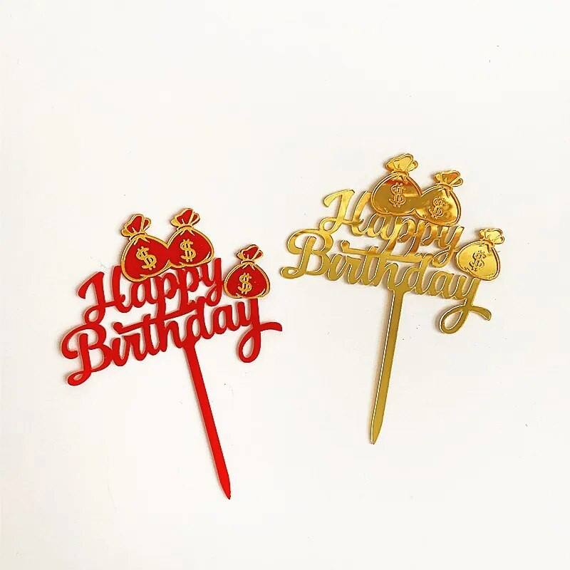 Ακρυλικό κάλυμμα για γενέθλια για τούρτες καινοτομία Money Bag Rich Wishes Cake Topper για επιχειρηματίες Διακοσμήσεις τούρτας για πάρτι γενεθλίων