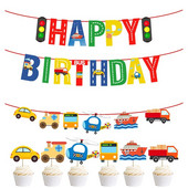 Traffic Airplane Car Banner Χρόνια Πολλά Πανό Διακοσμήσεις γενεθλίων Παιδικά γενέθλια Traffic Banner Cake Topepr Σετ