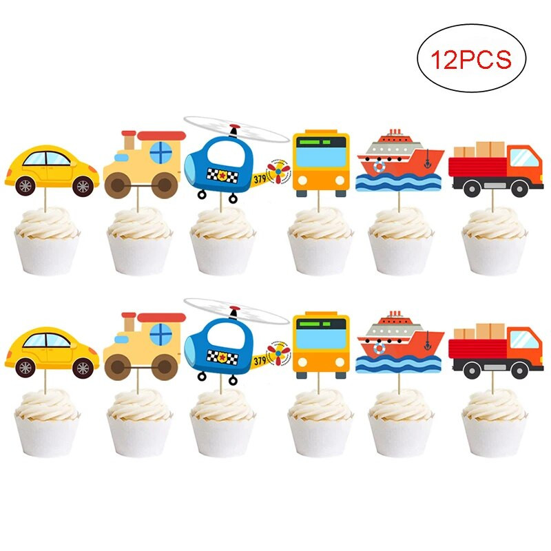 Traffic Airplane Car Banner Χρόνια Πολλά Πανό Διακοσμήσεις γενεθλίων Παιδικά γενέθλια Traffic Banner Cake Topepr Σετ