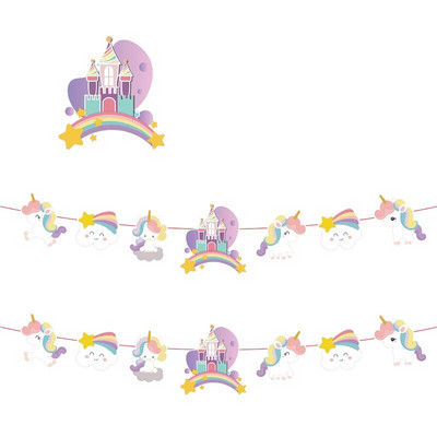 Unicorn Castle Dinosaur Princess Banner Στολισμός γάμου Παιδική γιορτή γενεθλίων Χάρτινο πανό Candy Bar Baby Shower