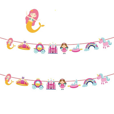 Unicorn Castle Dinosaur Princess Banner Στολισμός γάμου Παιδική γιορτή γενεθλίων Χάρτινο πανό Candy Bar Baby Shower