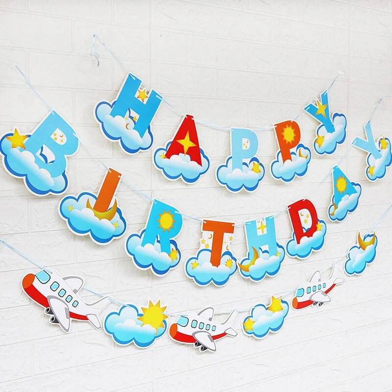 Χρόνια πολλά Μπάνερ κινουμένων σχεδίων Φανάρι μεταφοράς πανό Διακοσμήσεις για πάρτι γενεθλίων μωρού Διακοσμήσεις πανό αυτοκινήτου αεροπλάνο
