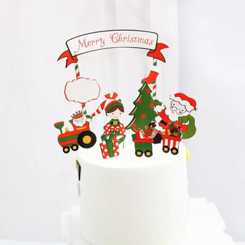 Merry Christmas Letter Cake Topper Santa Claus Snowman Train Cake Topper Decoration Χριστουγεννιάτικα διακοσμητικά για τραπέζι σπιτιού