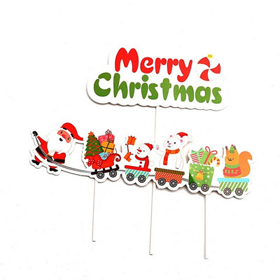 Merry Christmas Letter Cake Topper Santa Claus Snowman Train Cake Topper Decoration Χριστουγεννιάτικα διακοσμητικά για τραπέζι σπιτιού