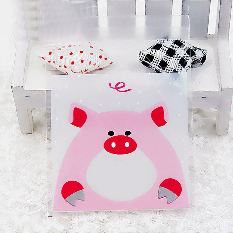 50 τμχ Cute Cartoon Animals Cookie Candy Bag Αυτοκόλλητη πλαστική τσάντα για μπισκότα γενεθλίων γάμου Συσκευασία δώρου ψησίματος