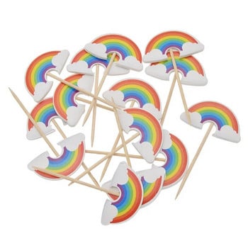 24 τμχ Cartoon Rainbow Cupcake Toppers Παιδικά πάρτι γενεθλίων Διακοσμήσεις γάμου Προμήθειες για τούρτες