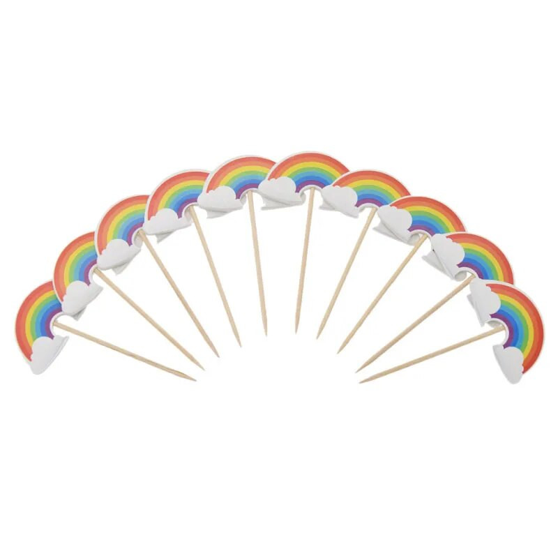 24 τμχ Cartoon Rainbow Cupcake Toppers Παιδικά πάρτι γενεθλίων Διακοσμήσεις γάμου Προμήθειες για τούρτες