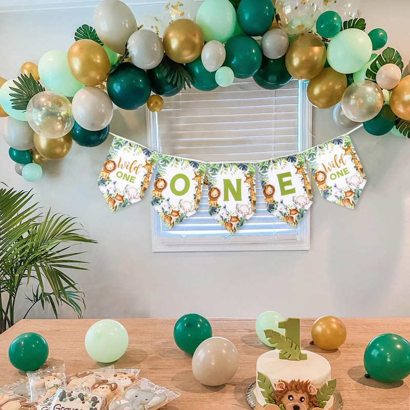 Κρεμαστό πανό για πάρτι ζώων ζούγκλας Παιδικό σαφάρι διακοσμήσεις για πάρτι γενεθλίων Wild One Jungle Paper Flag 1st Birthday Baby Shower