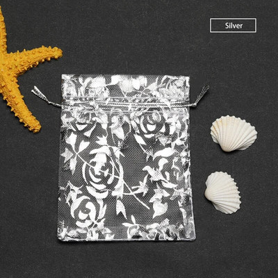 50 τμχ Τσάντες δώρου Rose Design Organza 7*9/9*12/11*16/13*18cm Σκουλαρίκια Τσάντα Μπομπονιέρα Γάμου Τσάντα Μπομπονιέρες Κοσμήματα Θήκες συσκευασίας