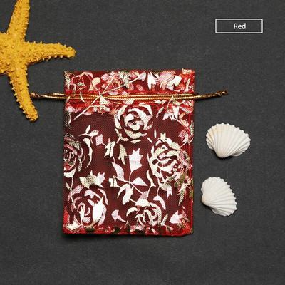 50 τμχ Τσάντες δώρου Rose Design Organza 7*9/9*12/11*16/13*18cm Σκουλαρίκια Τσάντα Μπομπονιέρα Γάμου Τσάντα Μπομπονιέρες Κοσμήματα Θήκες συσκευασίας